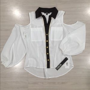 NWT XOXO white cold shoulder long sleeve blouse S